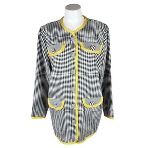 Vintage 60s Gingham Button Front Mini Dress Jacket Black White  Size Medium